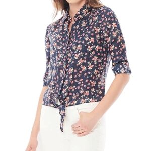 Ecru Linen Floral Button Down Shirt